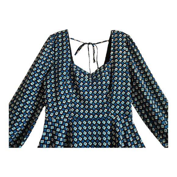 BAND OF THE FREE BOG L Dress Genevieve Teal Diamond Smocked Back Fit & Flare NEW - Picture 2 of 11